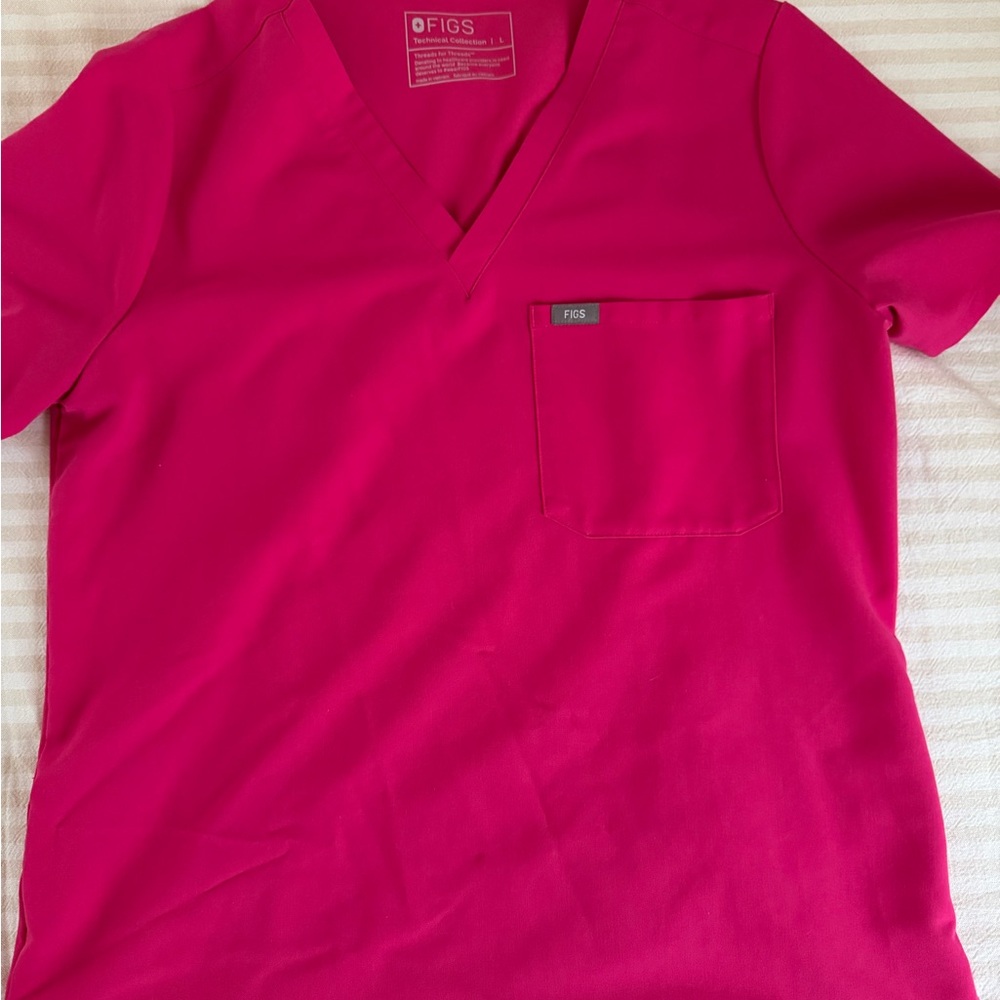 Figs Hot Pink V-Neck Scrub Top